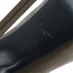 مملوكة مسبقًا صندل سان لوران باريس تريبتو شعرحصان بني منقوش مقاس 37