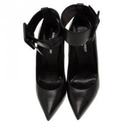 مملوكة مسبقًا حذاء سان لوران باريس أسكاربين جلد أسود بحزام للكاحل مقاس 40