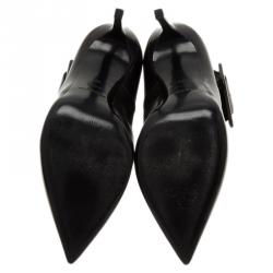 مملوكة مسبقًا حذاء سان لوران باريس أسكاربين جلد أسود بحزام للكاحل مقاس 40