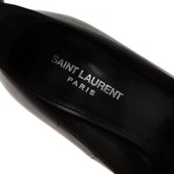 مملوكة مسبقًا حذاء سان لوران باريس أسكاربين جلد أسود بحزام للكاحل مقاس 40