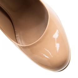 Pre Owned Saint Laurent Paris Beige Patent Palais Platform Pumps Size 38.5