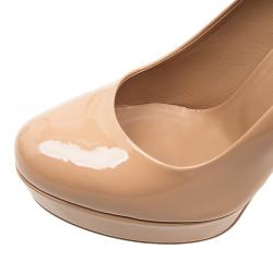 Pre Owned Saint Laurent Paris Beige Patent Palais Platform Pumps Size 38.5