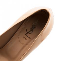 Pre Owned Saint Laurent Paris Beige Patent Palais Platform Pumps Size 38.5