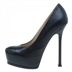 مملوكة مسبقًا Saint Laurent Paris Black Leather Tribtoo Platform Pumps Size 37.5
