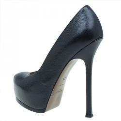 مملوكة مسبقًا Saint Laurent Paris Black Leather Tribtoo Platform Pumps Size 37.5