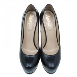 مملوكة مسبقًا Saint Laurent Paris Black Leather Tribtoo Platform Pumps Size 37.5