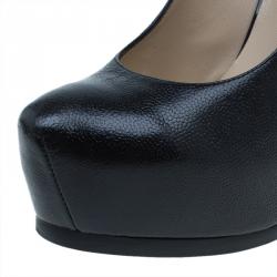 مملوكة مسبقًا Saint Laurent Paris Black Leather Tribtoo Platform Pumps Size 37.5