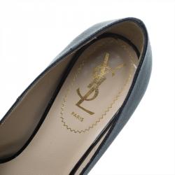 مملوكة مسبقًا Saint Laurent Paris Black Leather Tribtoo Platform Pumps Size 37.5