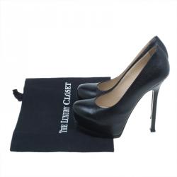 مملوكة مسبقًا Saint Laurent Paris Black Leather Tribtoo Platform Pumps Size 37.5