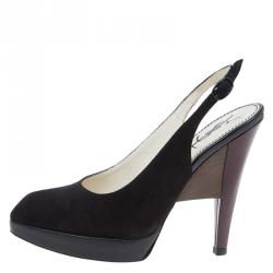 Pre Owned Saint Laurent Paris Black Suede Slingback Wedge Sandals Size 36.5
