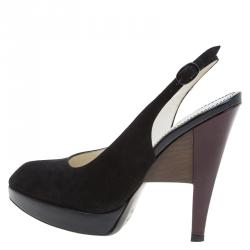 Pre Owned Saint Laurent Paris Black Suede Slingback Wedge Sandals Size 36.5