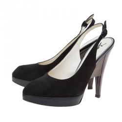 Pre Owned Saint Laurent Paris Black Suede Slingback Wedge Sandals Size 36.5