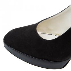 Pre Owned Saint Laurent Paris Black Suede Slingback Wedge Sandals Size 36.5