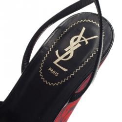 Pre Owned Saint Laurent Paris Black Patent Poppy Lips Ankle Strap Wedges Size 38