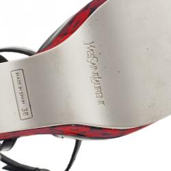 Pre Owned Saint Laurent Paris Black Patent Poppy Lips Ankle Strap Wedges Size 38