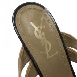 Pre Owned صندل سان لوران باريس مونتياج 105 جلد بيج بسيور مقاس 38.5