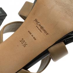 Pre Owned صندل سان لوران باريس مونتياج 105 جلد بيج بسيور مقاس 38.5