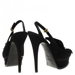 Pre Owned صندل سان لوران باريس تريبيوت سويدي أسود بشراشيب وسلسلة مزينة نعل سميك مقاس 36