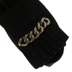 Pre Owned صندل سان لوران باريس تريبيوت سويدي أسود بشراشيب وسلسلة مزينة نعل سميك مقاس 36