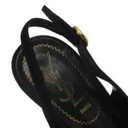 Pre Owned صندل سان لوران باريس تريبيوت سويدي أسود بشراشيب وسلسلة مزينة نعل سميك مقاس 36