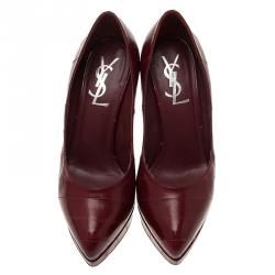 مملوكة مسبقًا حذاء كعب عالي سان لوران باريس  ديفاين نعل سميك مدبب جلد عنابي مقاس 35.5