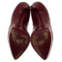 مملوكة مسبقًا حذاء كعب عالي سان لوران باريس  ديفاين نعل سميك مدبب جلد عنابي مق اس 35.5