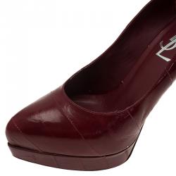 مملوكة مسبقًا حذاء كعب عالي سان لوران باريس  ديفاين نعل سميك مدبب جلد عنابي مقاس 35.5