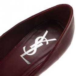 مملوكة مسبقًا حذاء كعب عالي سان لوران باريس  ديفاين نعل سميك مدبب جلد عنابي مقاس 35.5