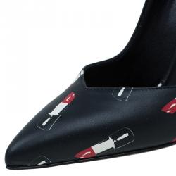 مملوكة مسبقًا Saint Laurent Paris Black Lipstick Print Leather Pointed Toe Pumps Size 37