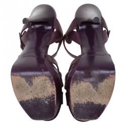 Pre Owned Saint Laurent Paris Burgundy Leather Tribute Platform Sandals Size 38