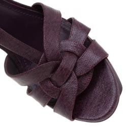 Pre Owned Saint Laurent Paris Burgundy Leather Tribute Platform Sandals Size 38