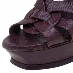 Pre Owned Saint Laurent Paris Burgundy Leather Tribute Platform Sandals Size 38