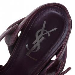 Pre Owned Saint Laurent Paris Burgundy Leather Tribute Platform Sandals Size 38