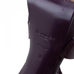 Pre Owned Saint Laurent Paris Burgundy Leather Tribute Platform Sandals Size 38