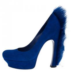 Pre Owned Saint Laurent Paris Blue Suede Mohawk Palais Platform Pumps Size 39