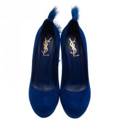 Pre Owned Saint Laurent Paris Blue Suede Mohawk Palais Platform Pumps Size 39