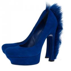 Pre Owned Saint Laurent Paris Blue Suede Mohawk Palais Platform Pumps Size 39