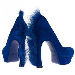Pre Owned Saint Laurent Paris Blue Suede Mohawk Palais Platform Pumps Size 39