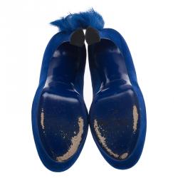 Pre Owned Saint Laurent Paris Blue Suede Mohawk Palais Platform Pumps Size 39