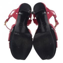 Pre Owned Saint Laurent Paris Red Leather Tribute Platform Sandals Size 36