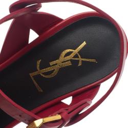 Pre Owned Saint Laurent Paris Red Leather Tribute Platform Sandals Size 36