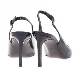 Pre Owned صندل سان لوران باريس بفتحة خلفية مقدمة مدببة جلد لامع أسود 38.5