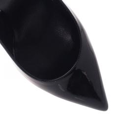 Pre Owned صندل سان لوران باريس بفتحة خلفية مقدمة مدببة جلد لامع أسود 38.5