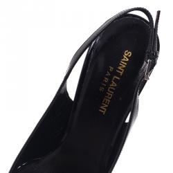 Pre Owned صندل سان لوران باريس بفتحة خلفية مقدمة مدببة جلد لامع أسود 38.5