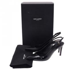 Pre Owned صندل سان لوران باريس بفتحة خلفية مقدمة مدببة جلد لامع أسود 38.5
