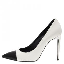 Pre Owned Saint Laurent Paris Two Tone Leather Cap Toe Pointed Pumps Size 41