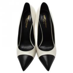 Pre Owned Saint Laurent Paris Two Tone Leather Cap Toe Pointed Pumps Size 41