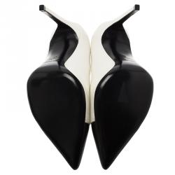 Pre Owned Saint Laurent Paris Two Tone Leather Cap Toe Pointed Pumps Size 41