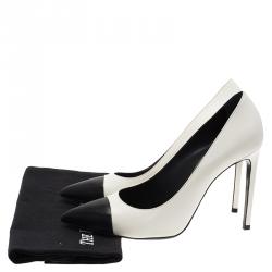 Pre Owned Saint Laurent Paris Two Tone Leather Cap Toe Pointed Pumps Size 41