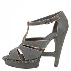 مملوكة مسبقًا Saint Laurent Paris Grey Suede Platform Sandals Size 38.5